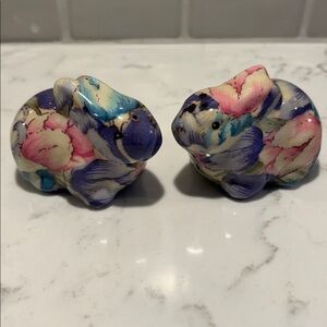 Floral Ceramic Bunny salt, and pepper shakers